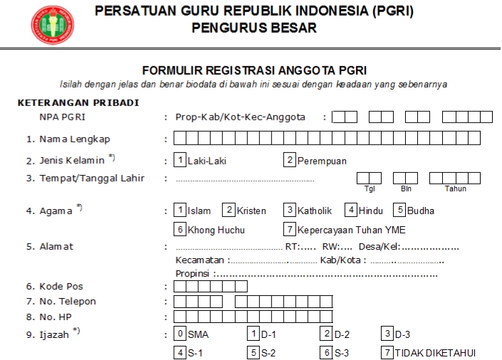Pendaftaran PGRI Kayanhulu - Persatuan Guru Republik Indonesia Cabang Kayanhulu
